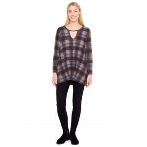 2/$30 First Love Plaid Pleated Cut-out Oversized Sweater M #A0241 TRB2